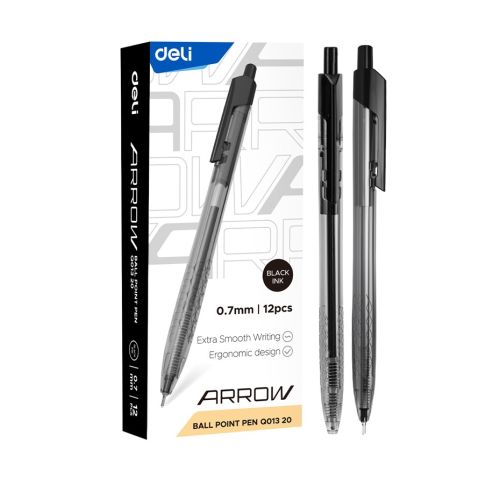 Автоматична химикалка Deli Arrow EQ01320, 0.7 мм, черна 1