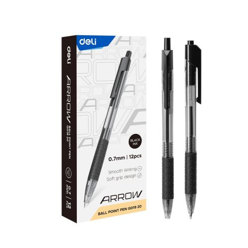 Автоматична химикалка Deli Arrow EQ01920, с грип, 0.7 мм, черна 1