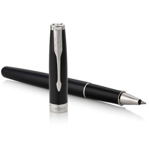 Автоматична химикалка PARKER Royal Sonnet Lacquer Black CT, месингово тяло, хромиран клип, черна 1