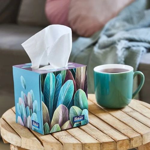 Козметични кърпи за лице и ръце Velvet Cube Style, 21х20.5 см, 3 пласта, бели, 56 къса в кутия