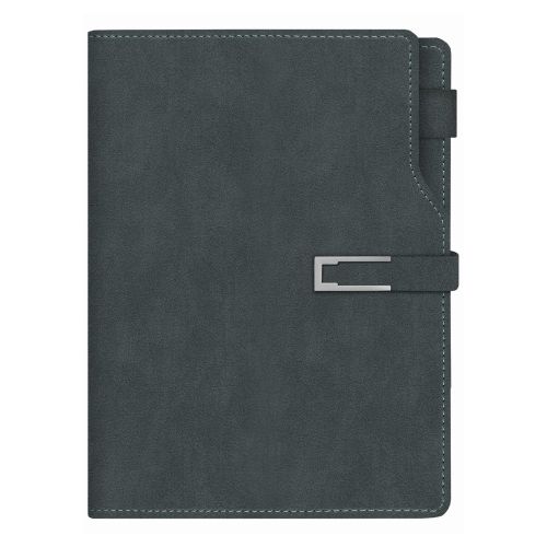 Бележник LASTVA Detroit, B5, 112 л., линиран шамоа офсет 80 гр, термо PU корици, с магнит, сив — Joya.bg