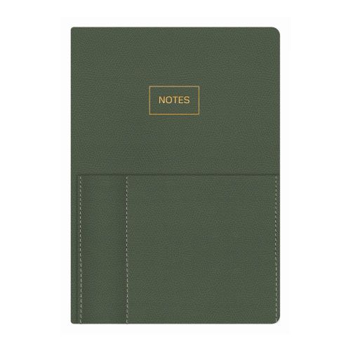 Бележник LASTVA Kent, A5, 96 л., линиран офсет 80 г, термо PU корица, външен джоб, зелен — Joya.bg