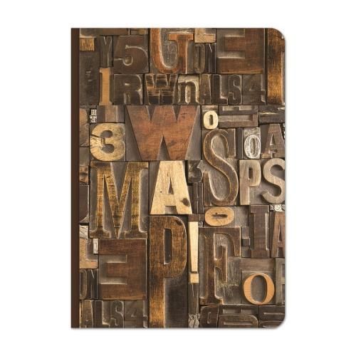 Бележник LASTVA Retro Media, A5, 104 л., линиран шамоа офсет 80 г, дървена корица, дизайн Букви 1