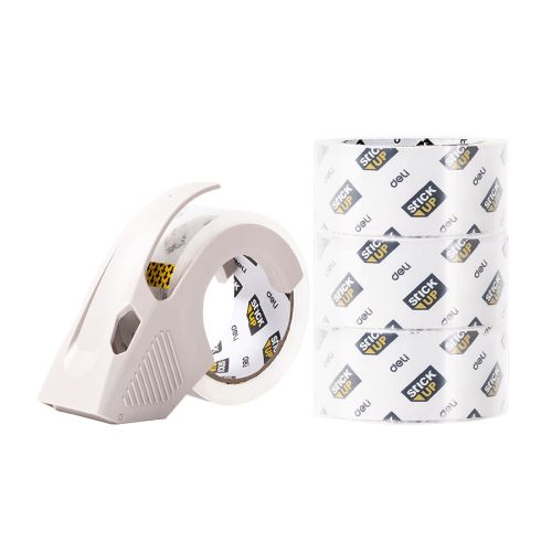 Безшумна опаковъчна лента Deli Stick Up EA695, BOPP 55 mic, 48 мм х 60 м, 4 бр. + машинка — Joya.bg 1