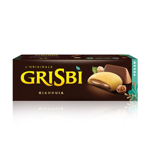 Бисквити GRISBI Gianduia, веган, с крем млечен шоколад и лешник, кутия 135 г