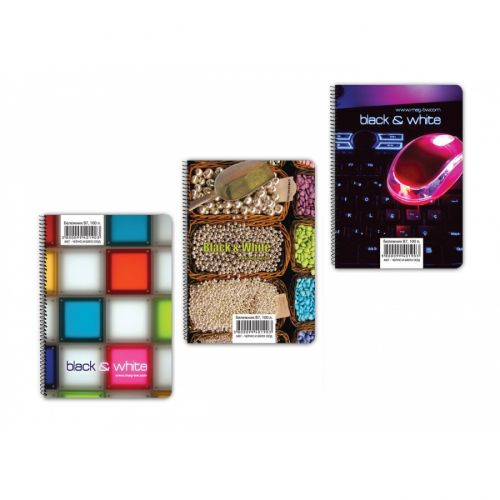 Black&amp;White джобен бележник със спирала, B7, 100 л., линиран офсет 70 гр, корица картон с UV лак — Joya.bg