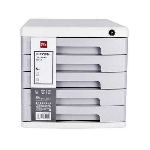 Бокс с 5 чекмеджета Deli, 9779, със заключване, 361x271x260 мм, PP, сив 1