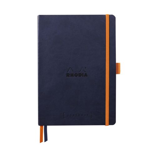 Бележник RHODIA Rhodiarama Goalbook, A5, 120 л., точки, хартия шамоа 90 г, меки PU корици, тъмносин