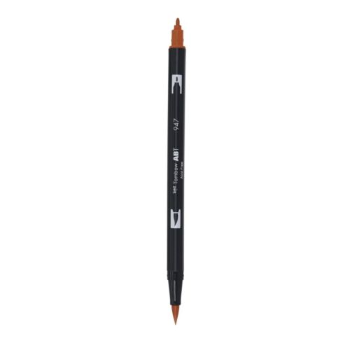 Aкварелен двувърх маркер Tombow ABT Dual Brush, четка 3.5 мм, връх 0.8 мм, 947 burnt sienna