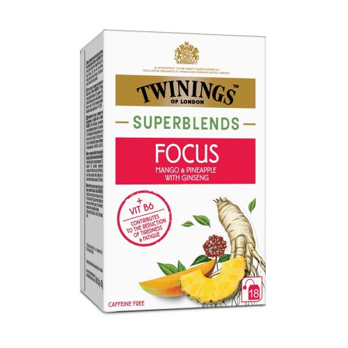 Чай Twinings Superblends FOCUS манго, ананас, женшен, кутия 18 бр. х 1.5 г — Joya.bg