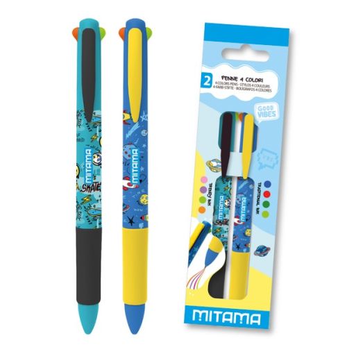 Четирицветни химикалки MITAMA Good Vibes Trendy, 0.7 мм, 8 цвята, опаковка 2 бр. 1