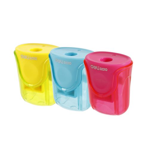 Deli единична острилка с контейнер ER01000-MT, ф 8 мм, 110х70х25 мм, цветна, блистер 1