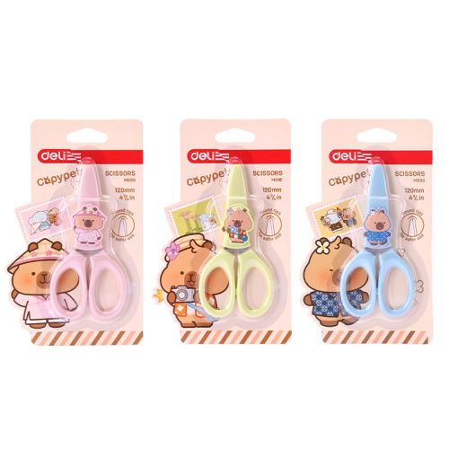 Детска ножица Deli Capypets EM690, 120 мм, цветни дъжки и предпазна капачка 1