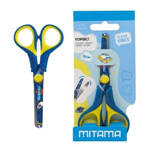 Детска ножица MITAMA Junior, 130 мм, цветни гумирани дръжки, за момче, блистер 2