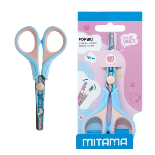 Детска ножица MITAMA Junior, 130 мм, цветни гумирани дръжки, за момиче, блистер 1