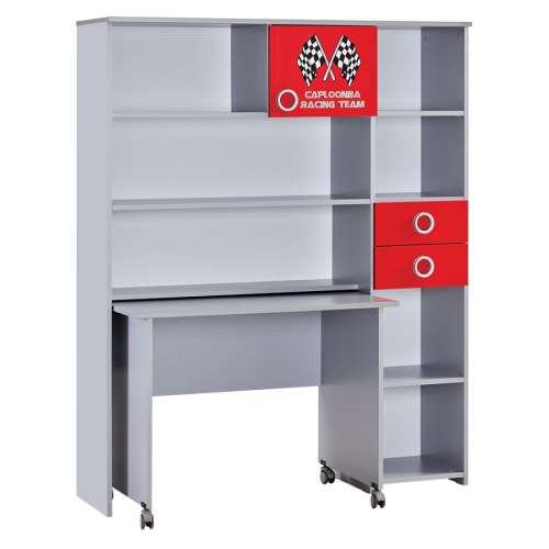 Детско бюро с етажерка Turbo Cap 2, 1400х620х1730 мм, ПДЧ 18мм, сиво и червено 1