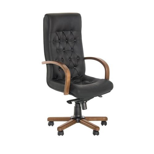 Директорски стол Fidel Lux, естествена кожа, база с дървени елементи, подлакътници от дърво, черен — Joya.bg 1