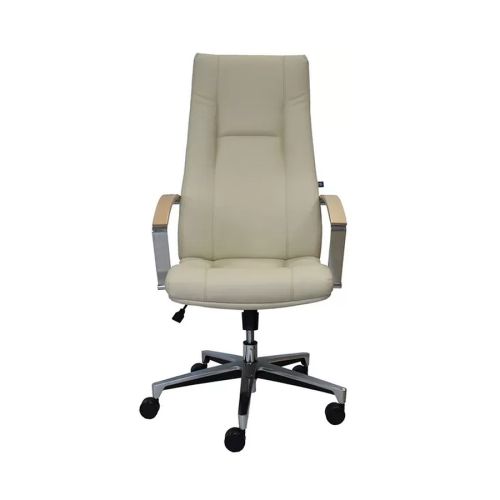 Директорски стол King, еко кожа, база алуминий, фиксирани подлакътници с дървени падове,бежов — Joya.bg