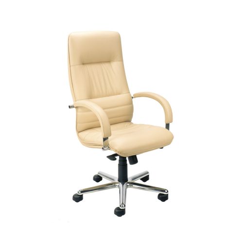 Директорски стол Linea Steel, естествена кожа, база алуминий,  фиксирани подлакътници, бежов — Joya.bg 1