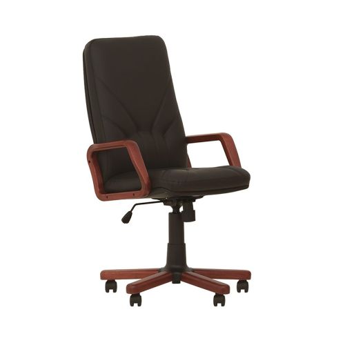 Директорски стол Manager Extra, естествена кожа,база с дървени елементи,подлакътници от дърво, черен — Joya.bg 1