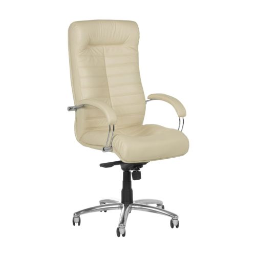 Директорски стол Orion Steel, естествена кожа, база алуминий, фиксирани подлакътници, бежов — Joya.bg 1