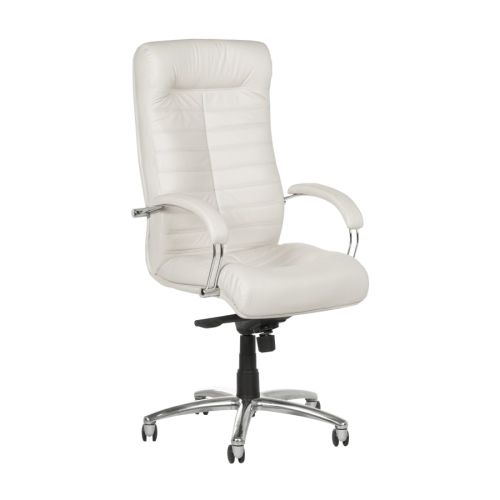 Директорски стол Orion Steel, естествена кожа, база алуминий, фиксирани подлакътници, бял — Joya.bg 1