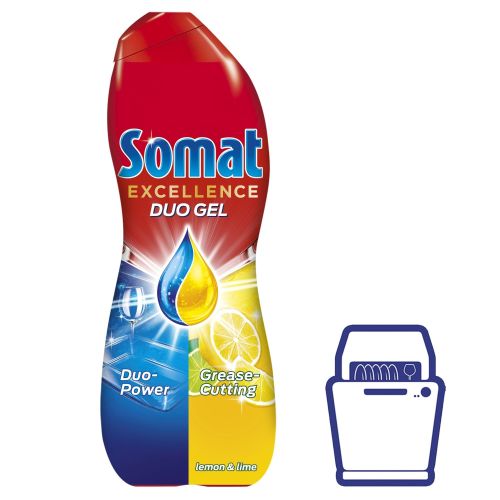 Дуо гел за съдомиялна машина Somat Excellence, аромат на лимон и лайм, 684 мл 2