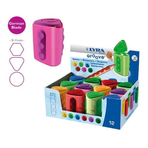 Двойна острилка с контейнер LYRA Groove, ф8/11 мм, 37х37х50 мм, цветна 1