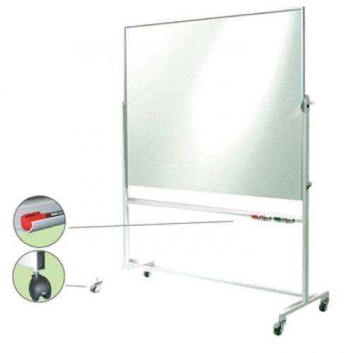Двустранна бяла дъска Bi-Office REVOLVER, 1200x900 мм, метална стойка на колела — Joya.bg