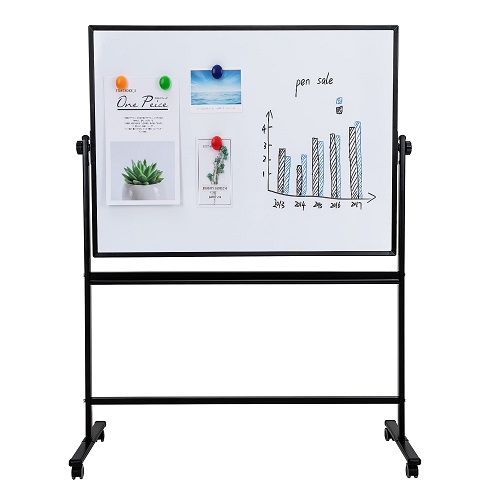 Двустранна бяла магнитна дъска Deli Focus E7882, 1200х900 мм, метална стойка на колела — Joya.bg 1
