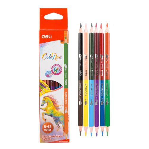 Двувърхи цветни моливи Deli Colorun EC00500, триъгълно тяло, 12 цвята 1