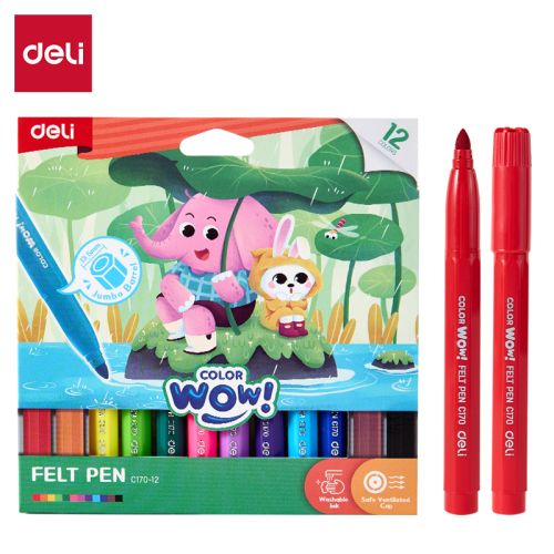 Джъмбо флумастери Deli Color wow! EC170-12, връх 7.5 мм, 12 цвята — Joya.bg 1