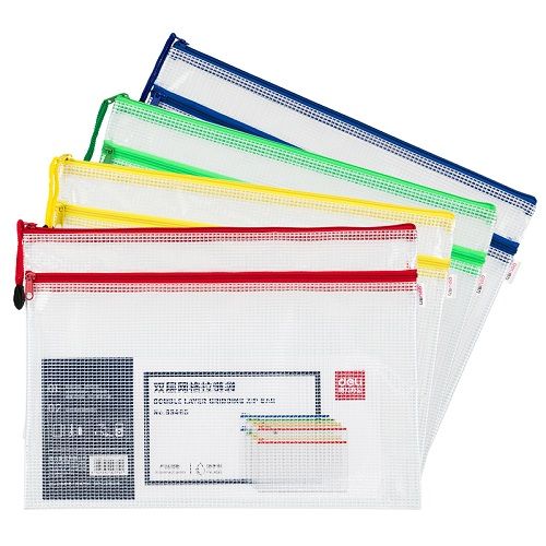 Джоб с 2 ципа и 2 отделения Deli, 63465, A4, PVC 330 mic, мрежа от текстил — Joya.bg