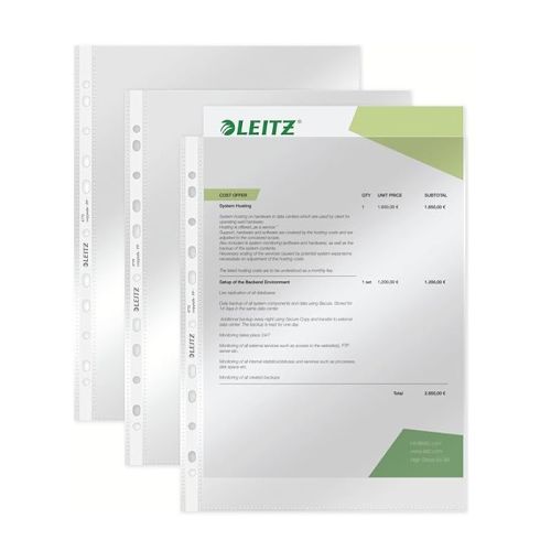 Джоб с европерфорация LEITZ Premium, A4, РР 90 mic, кристал, 100 бр. — Joya.bg 1