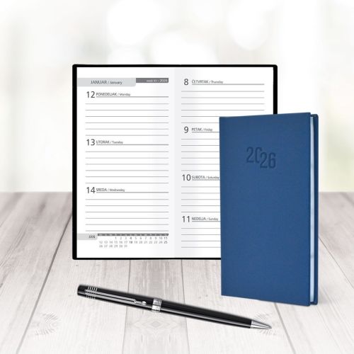 Джобен календар-бележник LASTVA Pocket, A6, 56 л., линиран офсет 80 гр, термо PU корици, син 1