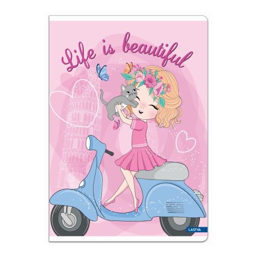 Тетрадка LASTVA Cute, A4, 52 л., линиран офсет 80 г, корица 300 г, мат ламинат, с блясък