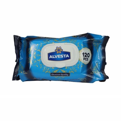 Мокри кърпи Alvesta Jumbo без алкохол, опаковка с капак, 120 бр.