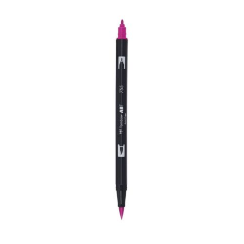 Aкварелен двувърх маркер Tombow ABT Dual Brush, четка 3.5 мм, връх 0.8 мм, 755 rubine red