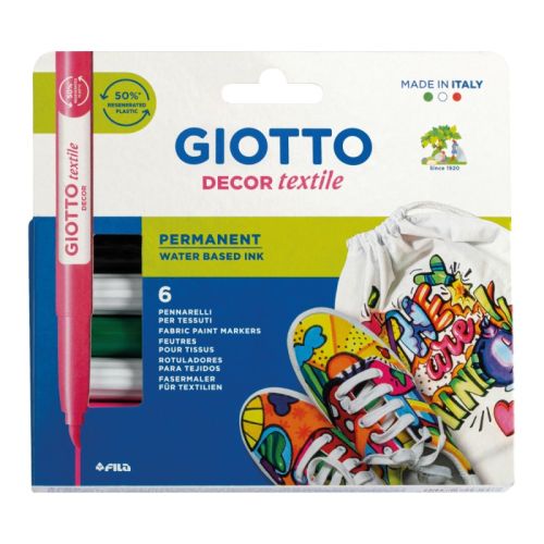 Маркери за текстил GIOTTO Decor Textile, 6 цвята