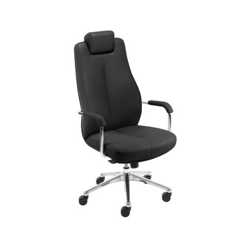 Ергономичен директорски стол Sonata 24/7, естествена кожа, база алуминий, фикс. подлакътници, черен 1