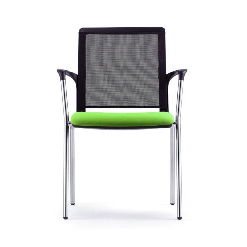 Ергономичен посетителски стол Seight 4L, дамаска и мрежа, база хром, фискирани подлакътници, зелен — Joya.bg 1