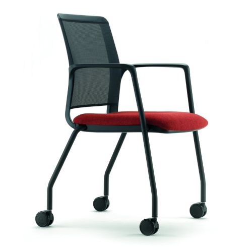 Ергономичен посетителски стол Seight Roller, дамаска и мрежа, черна PP база с колелца, червен — Joya.bg