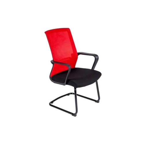 Ергономичен посетителски стол Toro CF, дамаска и мрежа, черна метална база, червен — Joya.bg