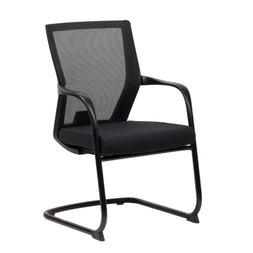 Ергономичен посетителски стол Vision, дамаска и мрежа, черна метална база, черен 1