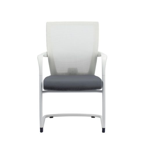 Ергономичен посетителски стол Vision White, дамаска и мрежа, бяла метална база, светлосив — Joya.bg 1