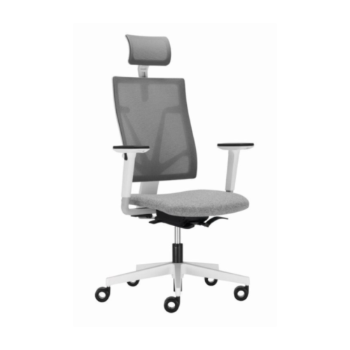 Ергономичен работен стол 4MЕ Mesh White HRUA, дамаска, бяла PP база, 2D подлакътници, сив — Joya.bg 1