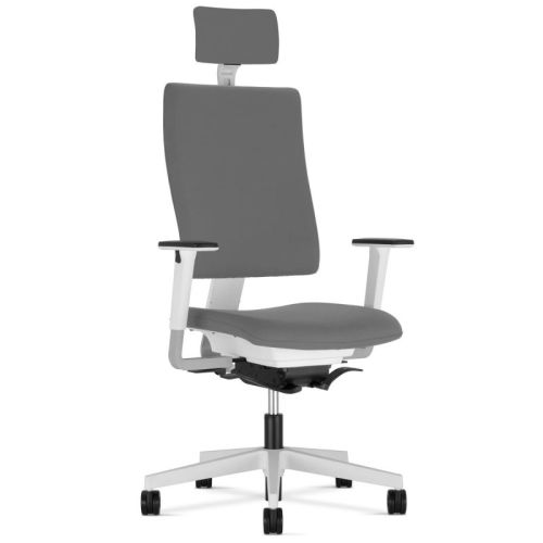 Ергономичен работен стол 4MЕ UPH White HRUA, дамаска, бяла PP база, 2D подлакътници, сив — Joya.bg 1