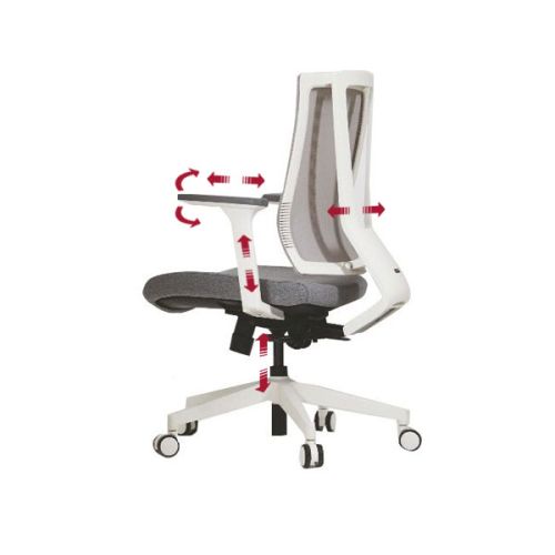 Ергономичен работен стол DAWON G1, мрежа и дамаска, бяла PP база, 3D подлакътници, сив — Joya.bg 1