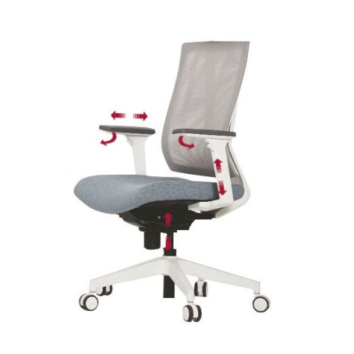 Ергономичен работен стол DAWON G1, мрежа и дамаска, бяла PP база, 3D подлакътници, сив/сивосин — Joya.bg 1