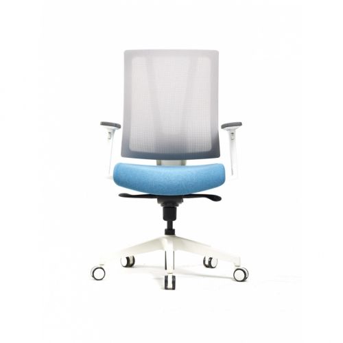 Ергономичен работен стол DAWON G1, мрежа и дамаска, бяла PP база, 3D подлакътници, сив/светлосин — Joya.bg 1